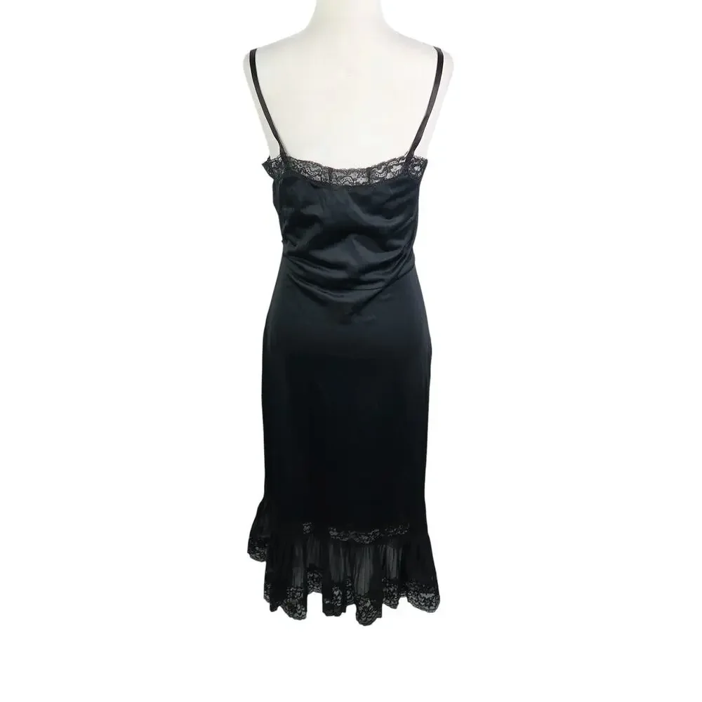 Vintage Van Raalte Black Lace Trim Slip Dress Small - Picture 4 of 7
